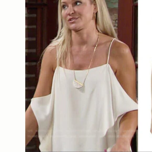 Theory Cold Shoulder Rosina Top Womens Medium Ivory Sleeveless Crepe Blouse - Picture 8 of 8